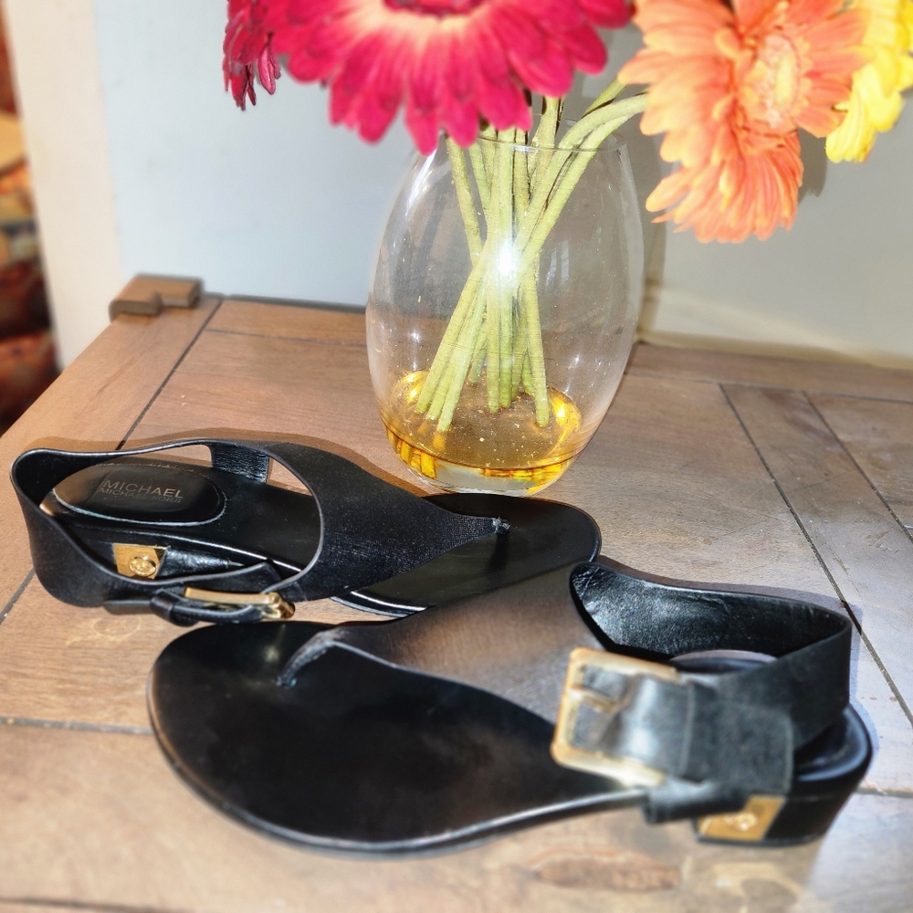 Michael Kors Black Sandals with Gold Buckle - Picture 5 of 5